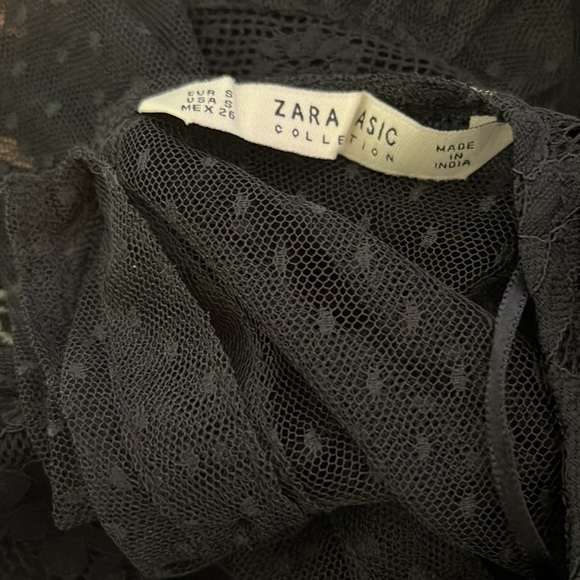 Zara Sheer Mesh Black Ruffled Lace Top/ Size Small - Picture 7 of 7